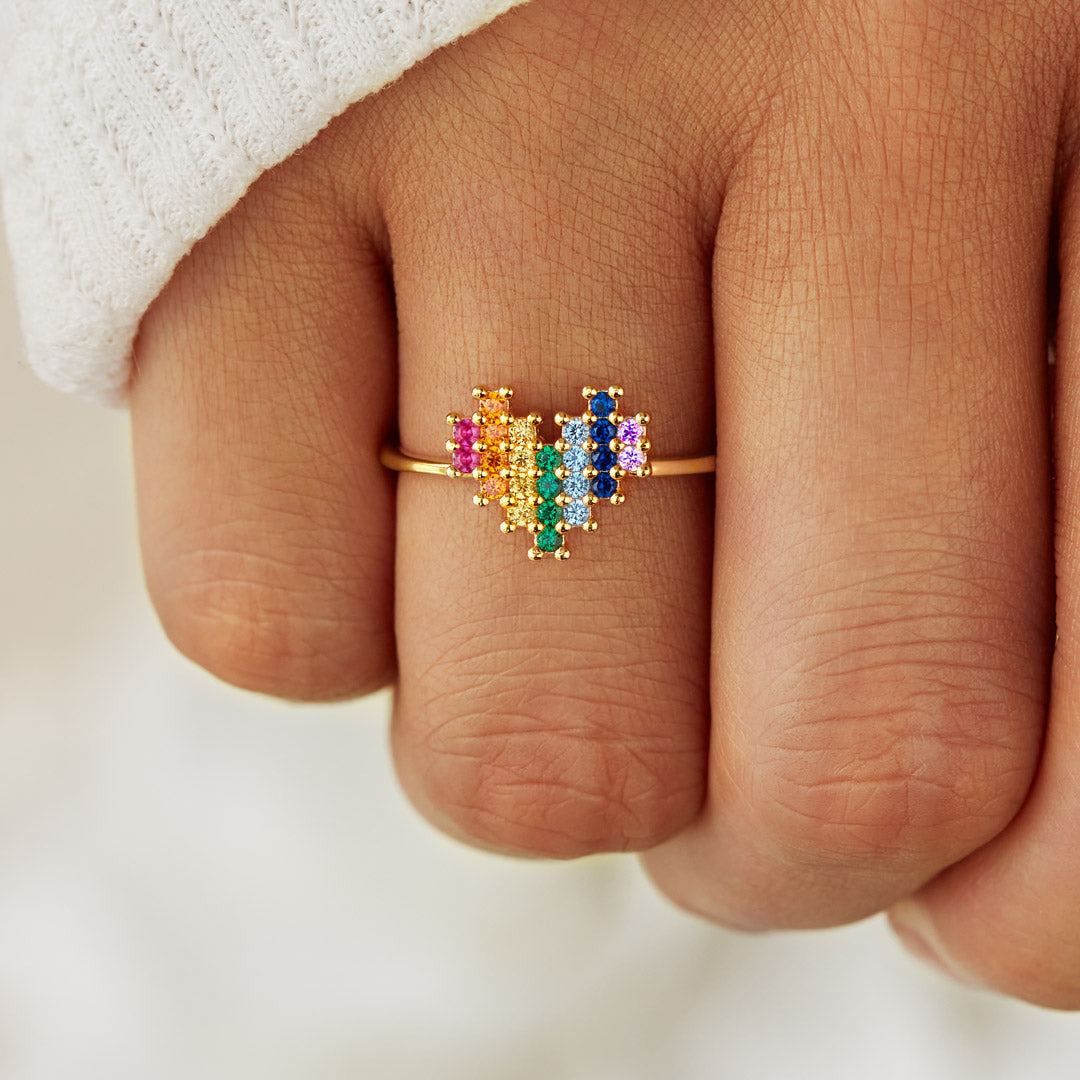 Custom Rainbow Heart Ring