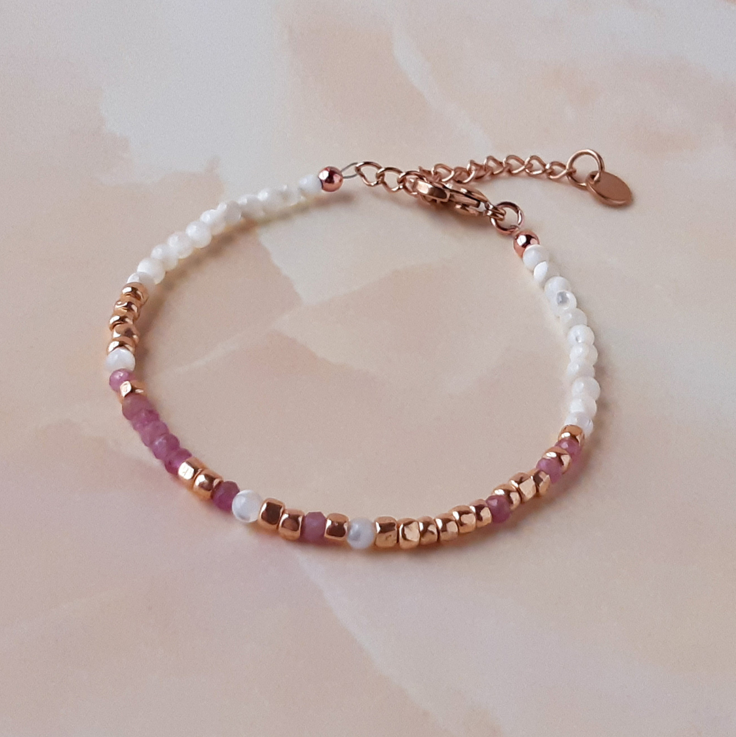 Pink Tourmaline Morse Code Breast Cancer Bracelet