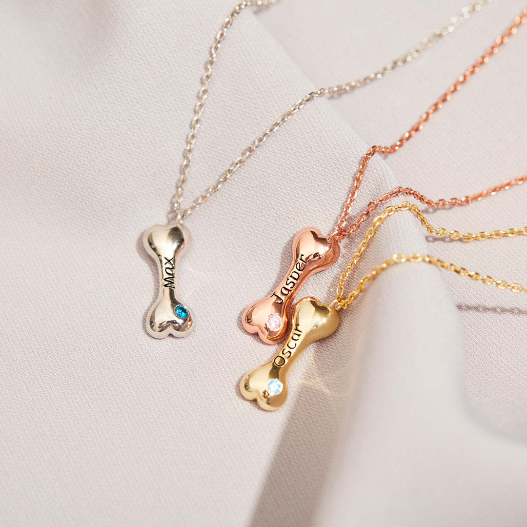 大切な名前と誕生石を刻める オーダーメイドボーンネックレス（1〜5個）