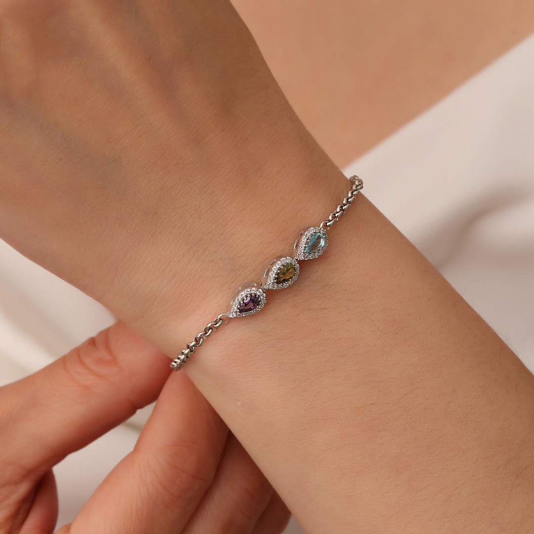 Grandma Gift Family Drop Birthstone Bracelet