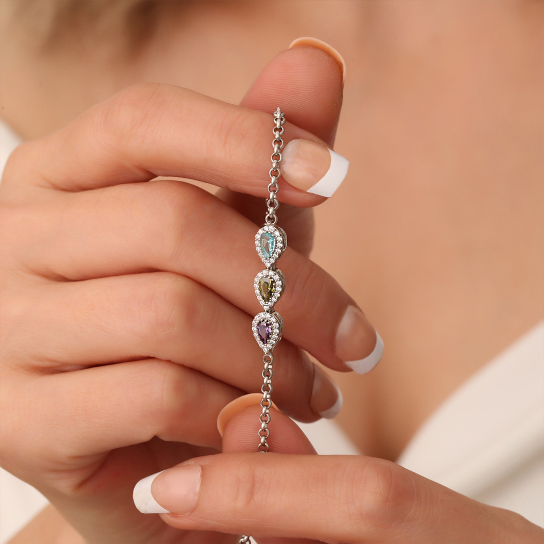 Grandma Gift Family Drop Birthstone Bracelet