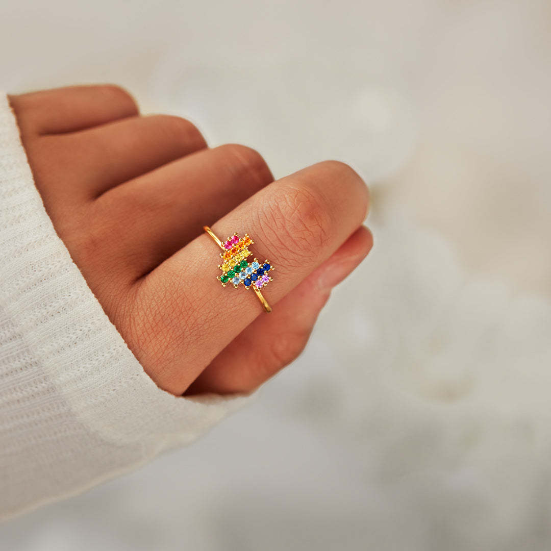 Custom Rainbow Heart Ring