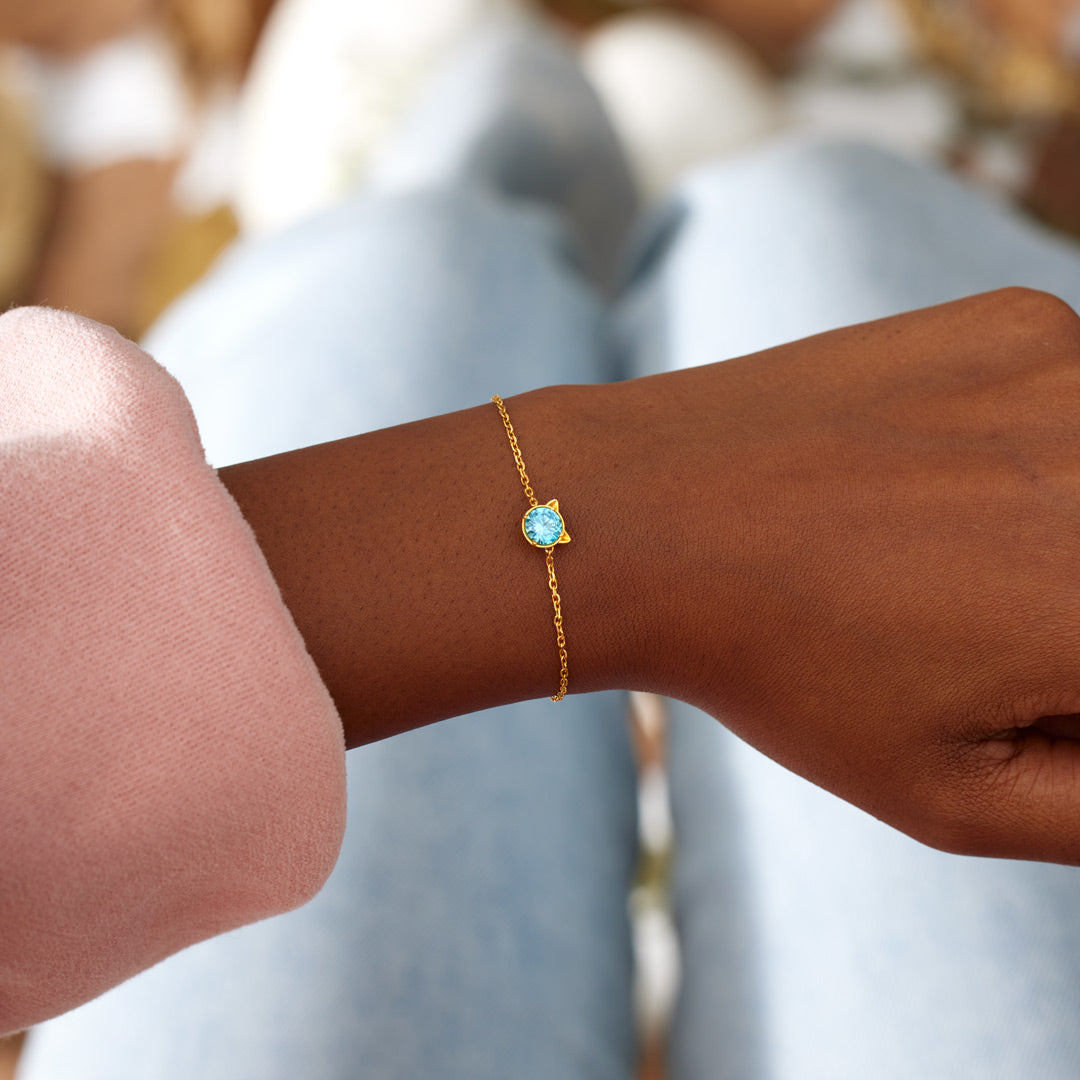 Personalized Birthstone Cat Bracelet