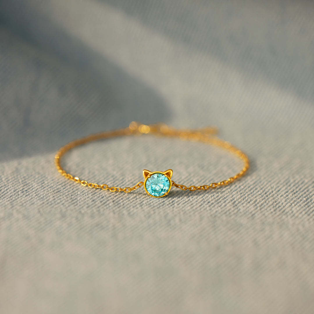 Personalized Birthstone Cat Bracelet