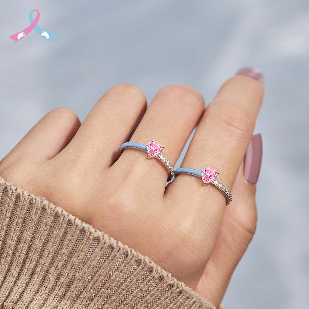 Mama Of An Angel Pink/Blue Heart Ring