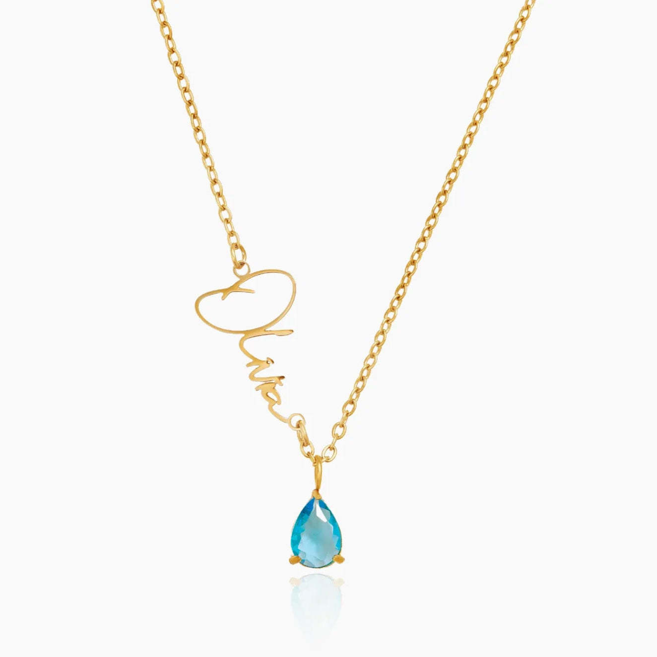 サインネームと誕生石のネックレス