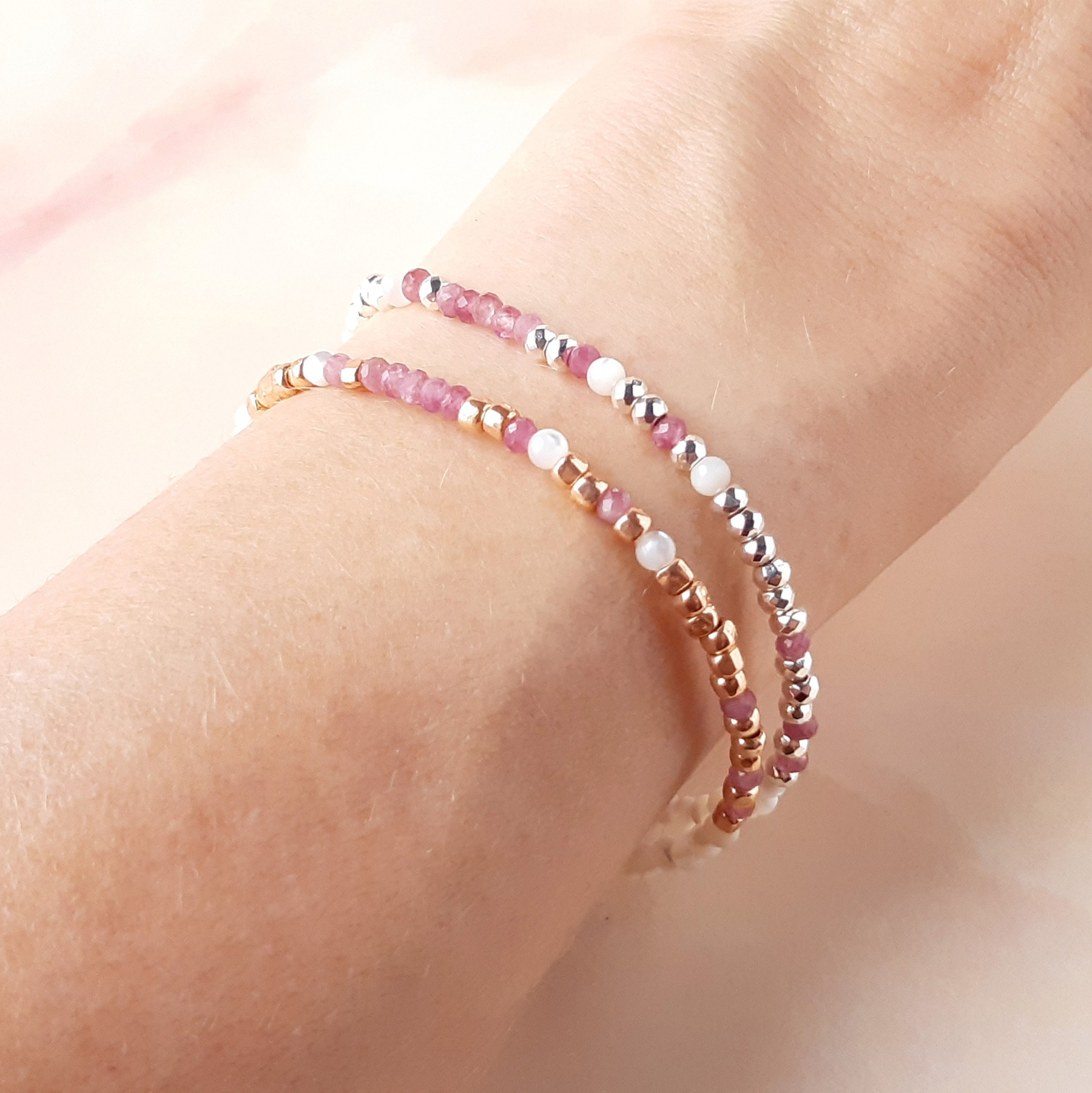Pink Tourmaline Morse Code Breast Cancer Bracelet