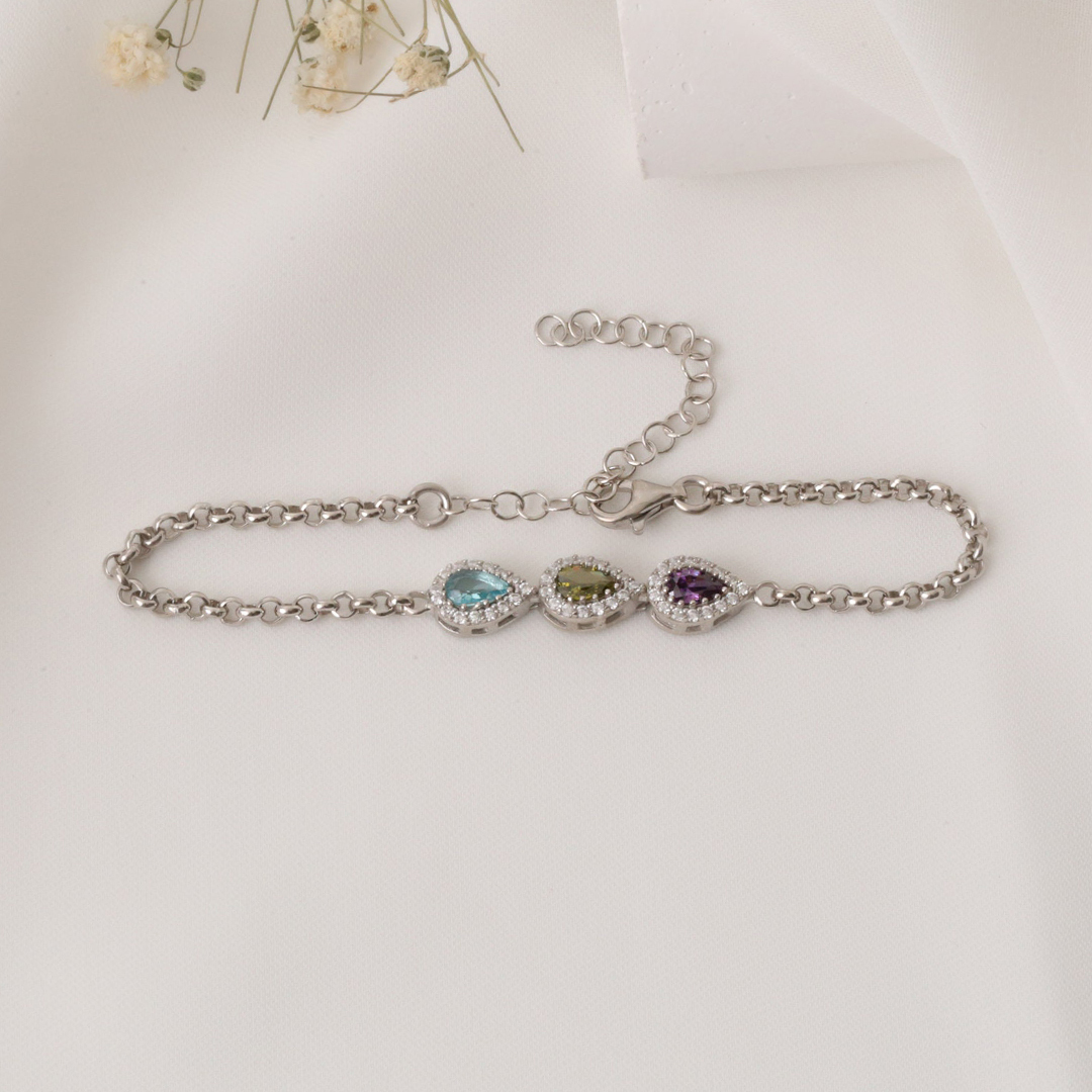 Grandma Gift Family Drop Birthstone Bracelet