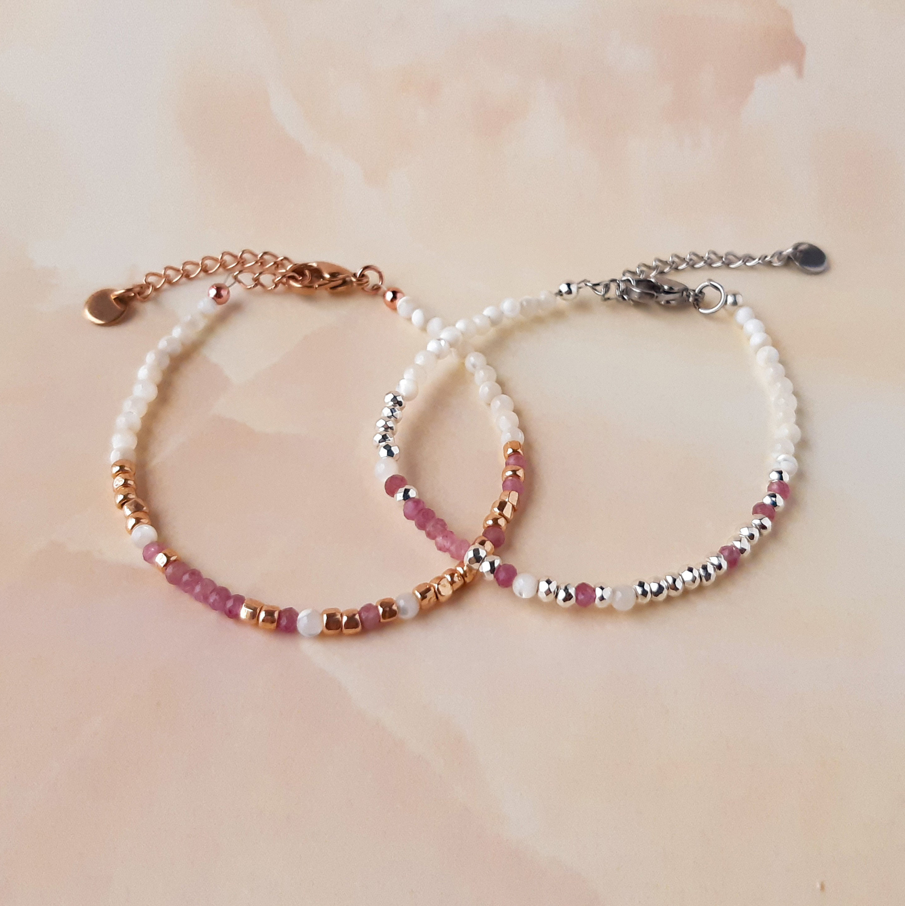 Pink Tourmaline Morse Code Breast Cancer Bracelet