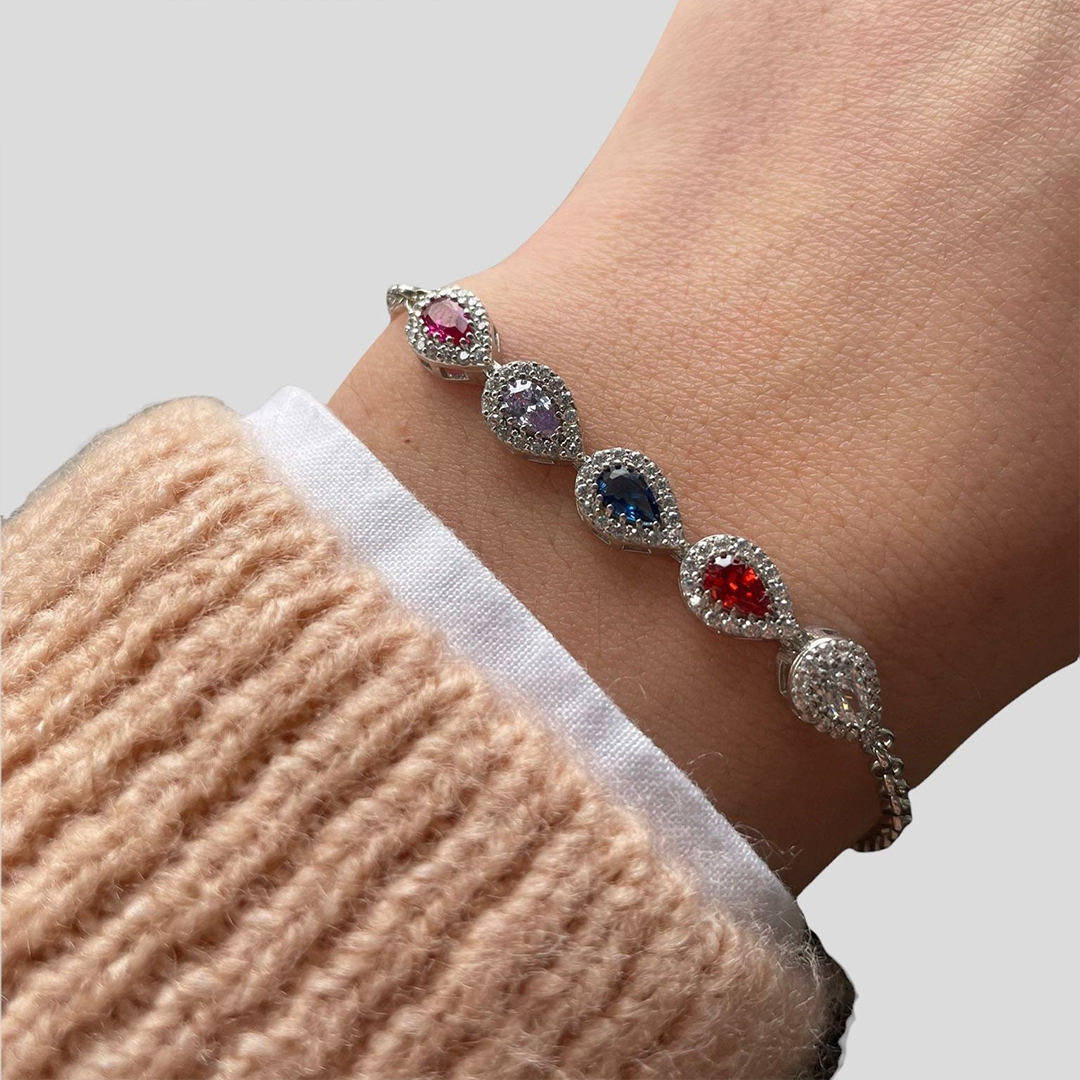 Grandma Gift Family Drop Birthstone Bracelet
