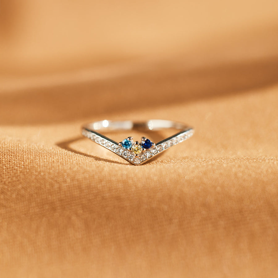 For Mom 1-5 Birthstones Chevron PAVÉ Ring