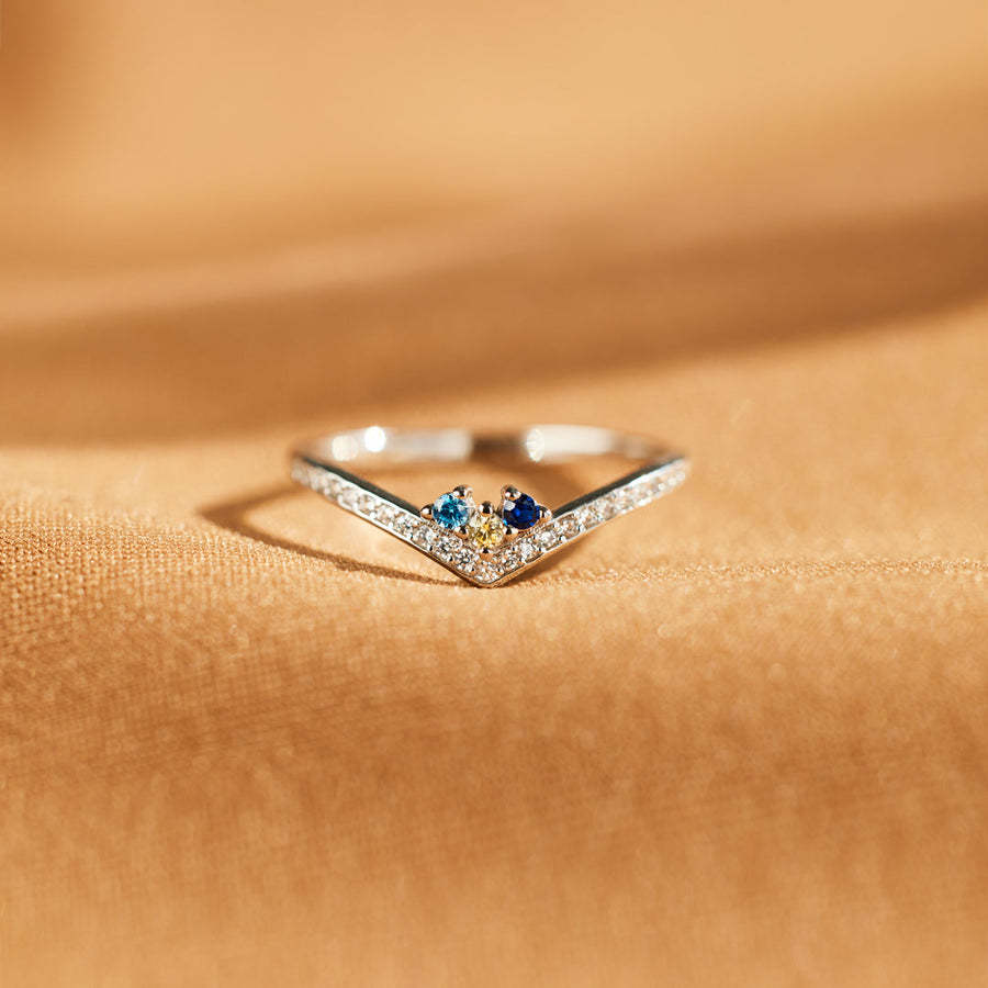 For Mom 1-5 Birthstones Chevron PAVÉ Ring