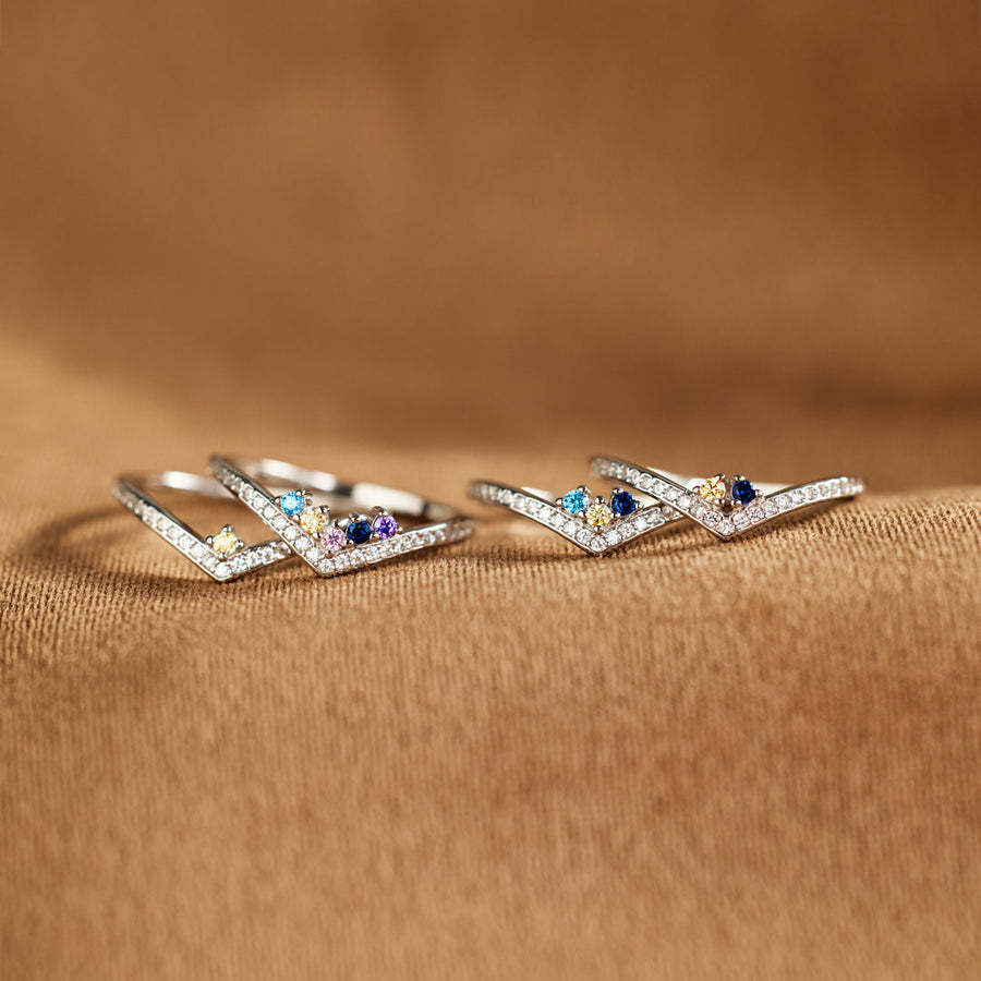 For Mom 1-5 Birthstones Chevron PAVÉ Ring