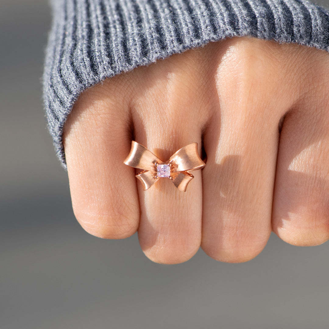 Brushed Bow Square Gold Ring S925