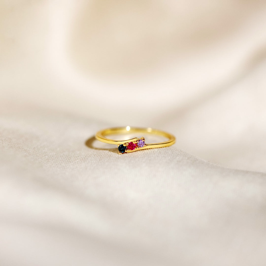 「ママの永遠の愛」パーソナライズ可能な1～5人の子供用誕生石バイパスリング