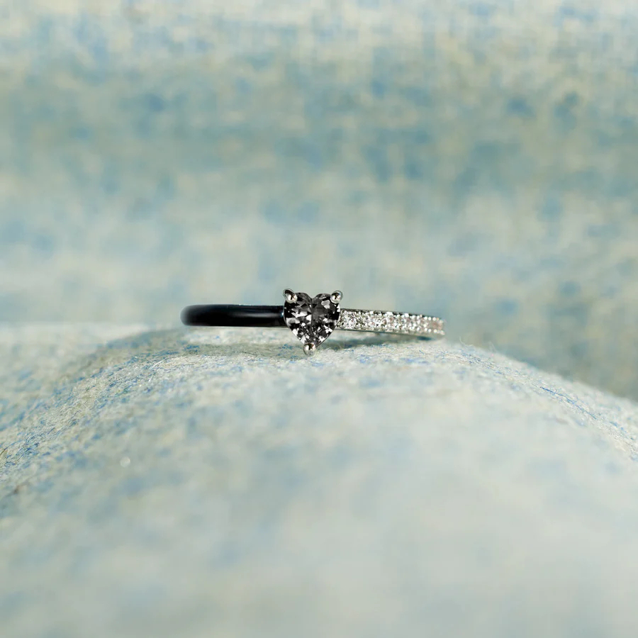Love Me Until I'm Me Again Black Heart-Cut Half Enamel Ring