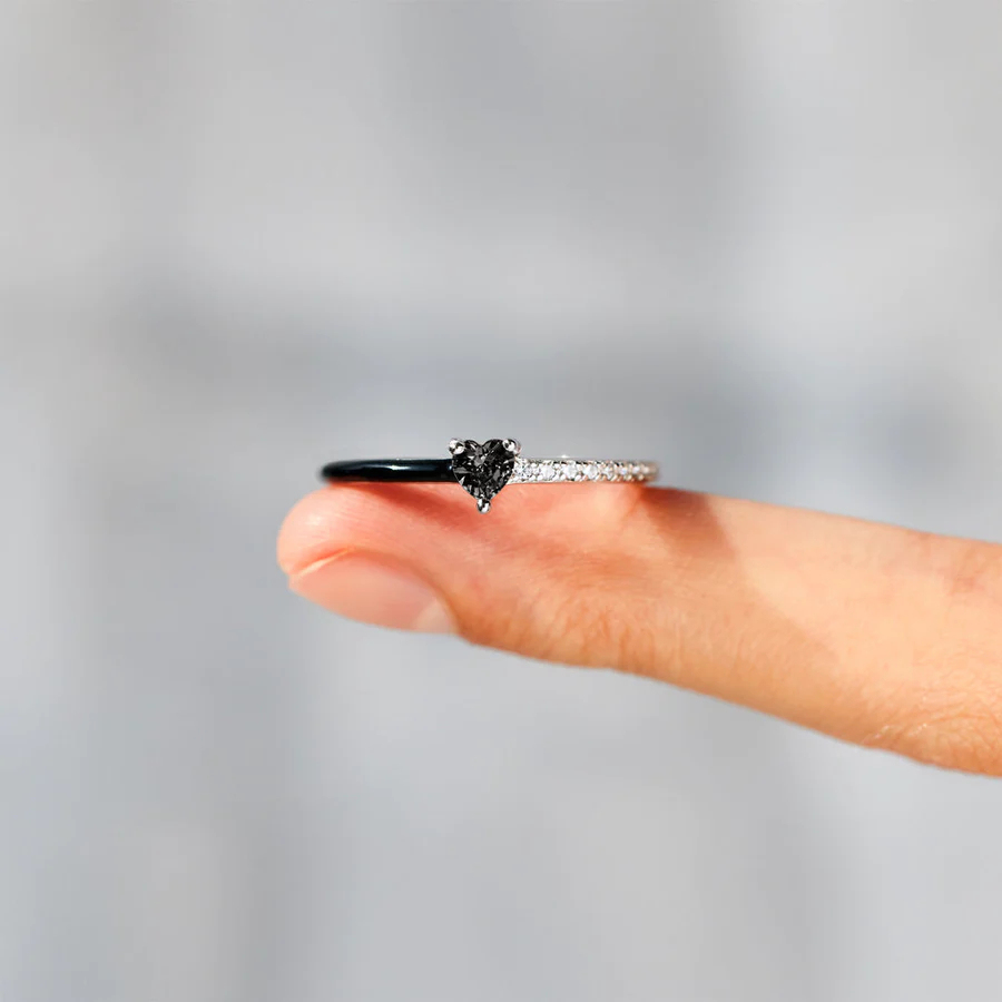 Love Me Until I'm Me Again Black Heart-Cut Half Enamel Ring