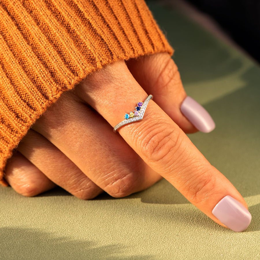 For Mom 1-5 Birthstones Chevron PAVÉ Ring