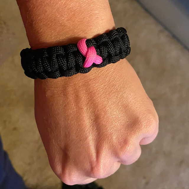 Black And Pink Ribbon Breast Cancer Awareness Bracelet