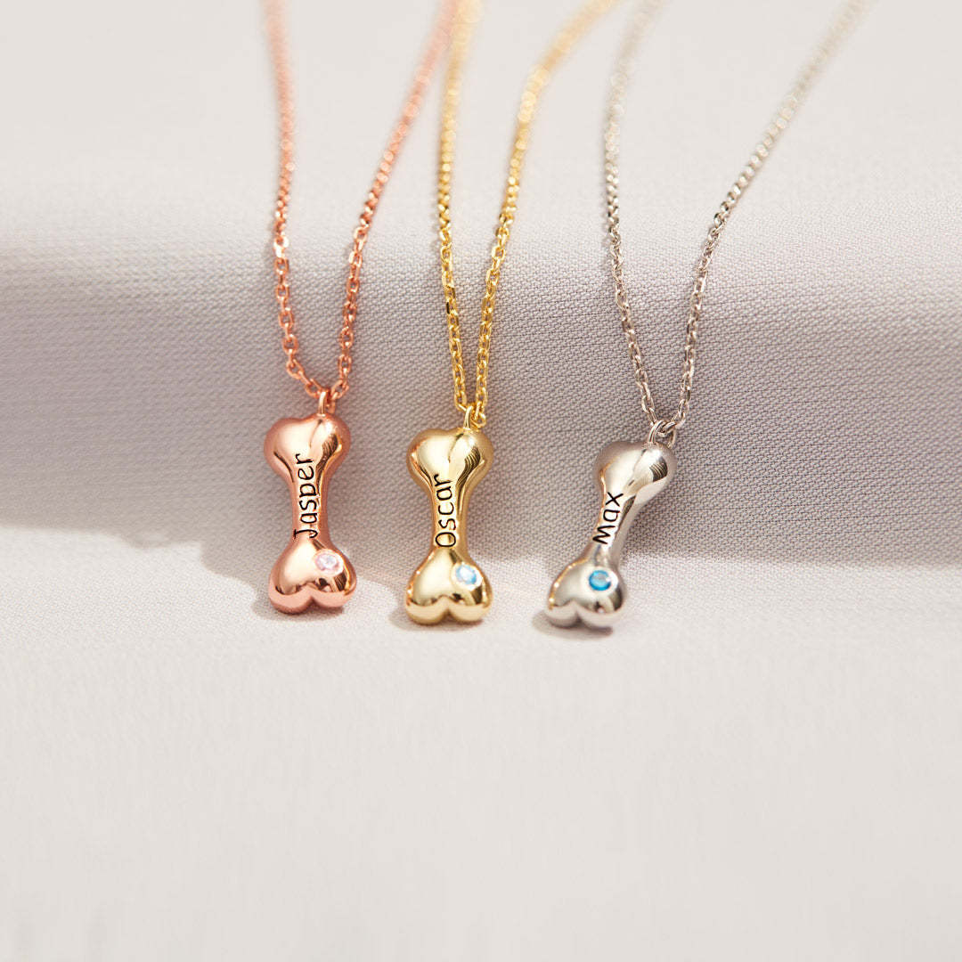 大切な名前と誕生石を刻める オーダーメイドボーンネックレス（1〜5個）