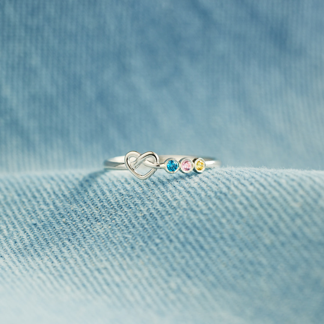 お母さんの子どもたち 1〜6個の誕生石 結び心 リングバンド