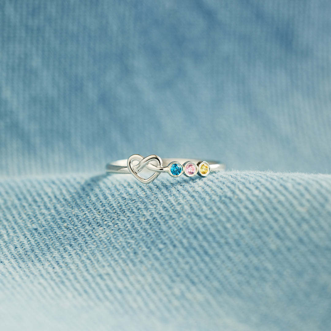 お母さんの子どもたち 1〜6個の誕生石 結び心 リングバンド