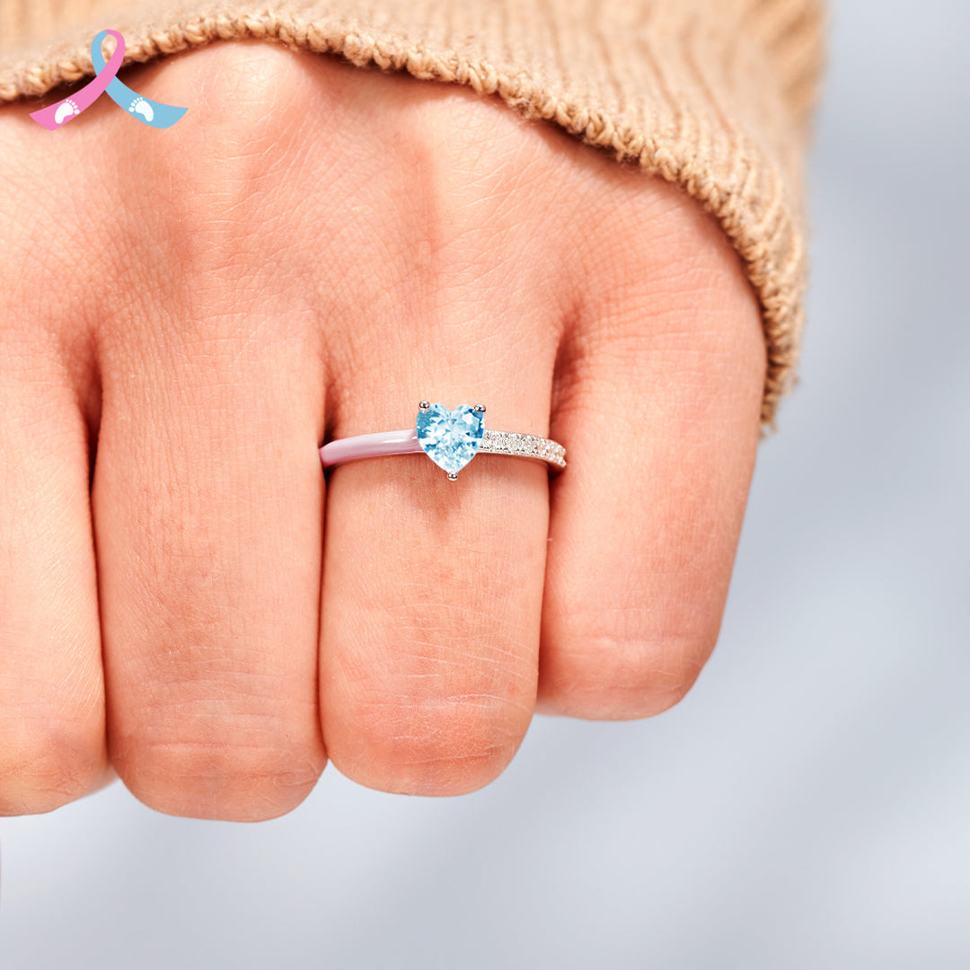 Mama Of An Angel Pink/Blue Heart Ring