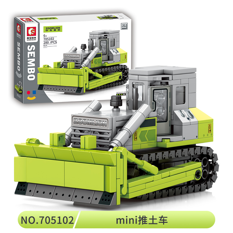 SB Construction Vehicles Building Block Sets – Crane, Bulldozer, Excavator, and Cement Mixer