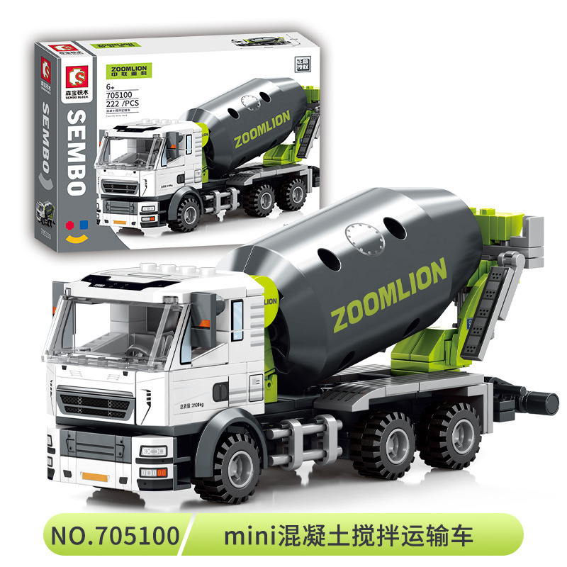 SB Construction Vehicles Building Block Sets – Crane, Bulldozer, Excavator, and Cement Mixer