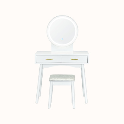 Ellegnt Dressing Table/ Vanity Set with Rounded and Lighted Mirror in 3 Light Colors