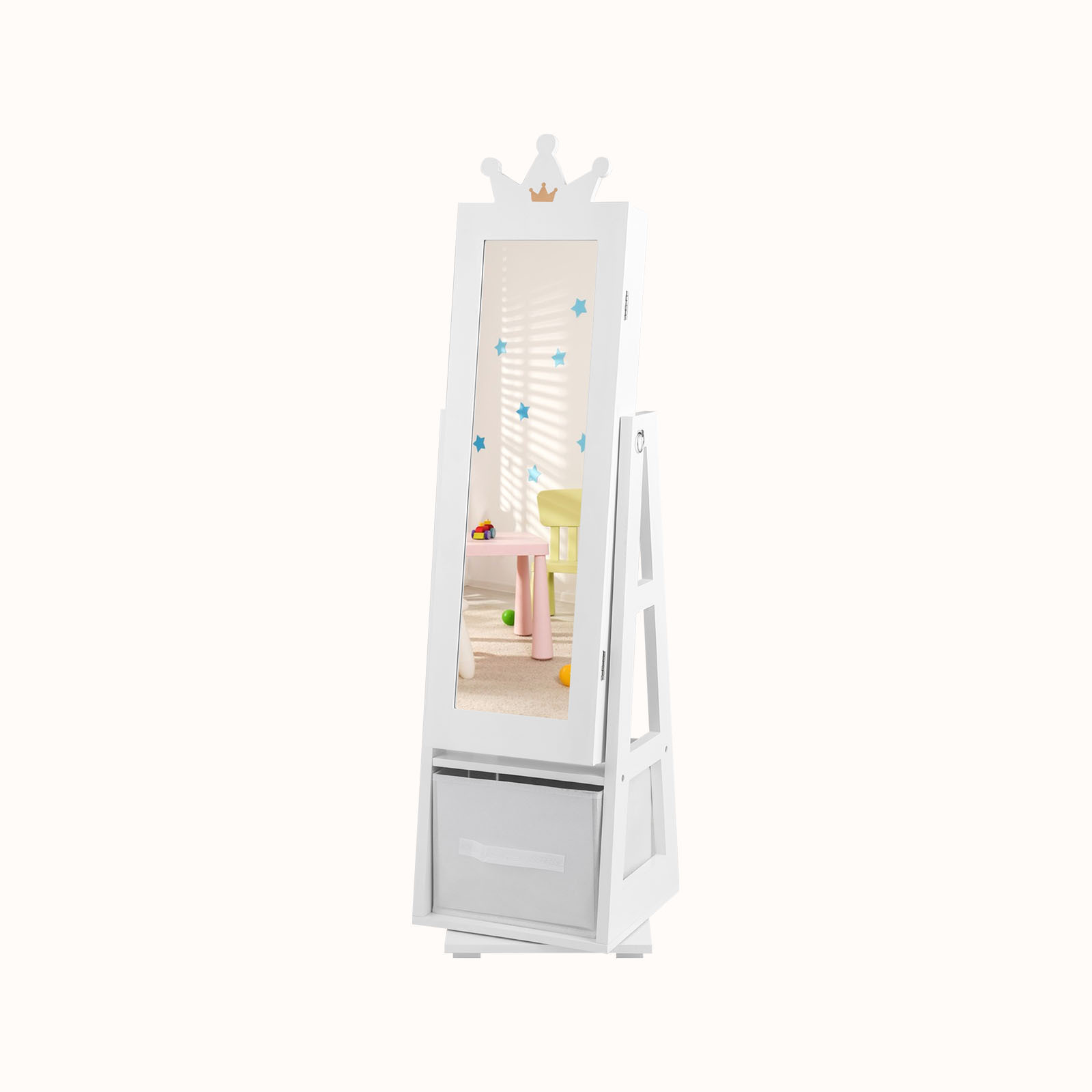 Ellegnt 3-in-1 360° Swivel Kids Jewelry Cabinet with Dressing Mirror and Storage Rack