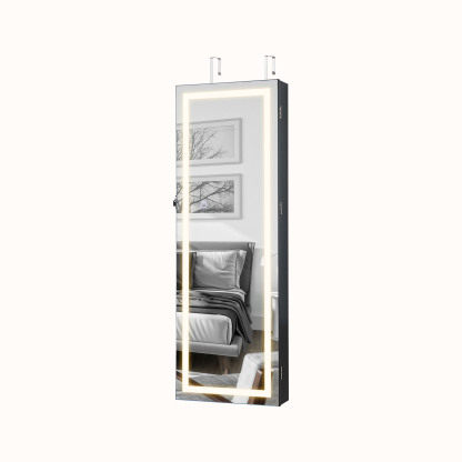 Ellegnt 108 cm Jewelry Mirror Cabinet with 3-Color LED Lights and Interior Mirror