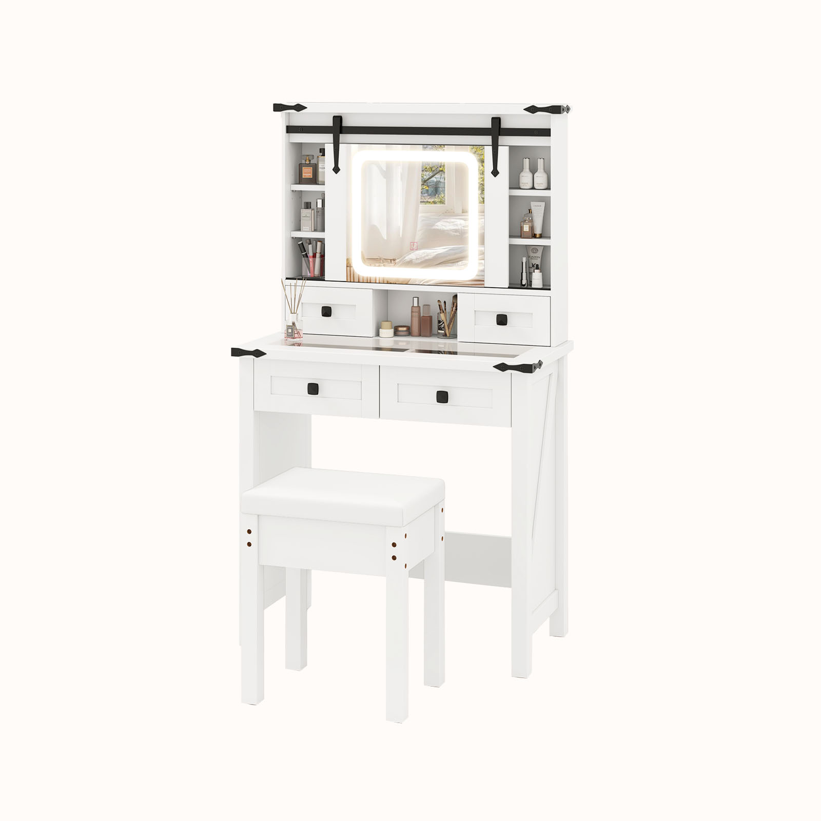 Ellegnt Dressing Table/ Makeup Vanity Desk with Sliding Mirror and 3-Color LED Lights