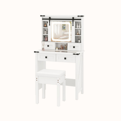 Ellegnt Dressing Table/ Makeup Vanity Desk with Sliding Mirror and 3-Color LED Lights