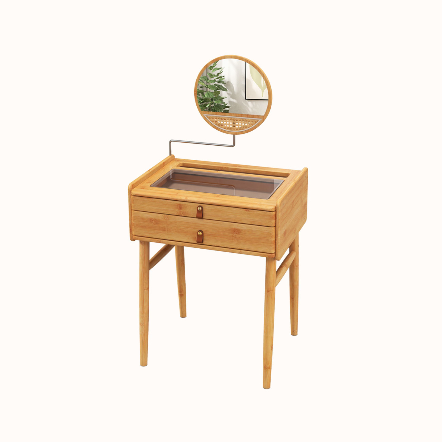 Ellegnt Bamboo Dressing Table/ Makeup Vanity Table with Mirror and 2 Storage Drawers