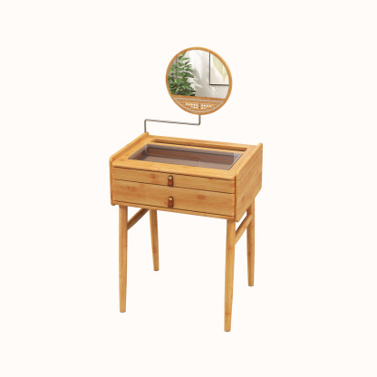 Ellegnt Bamboo Dressing Table/ Makeup Vanity Table with Mirror and 2 Storage Drawers