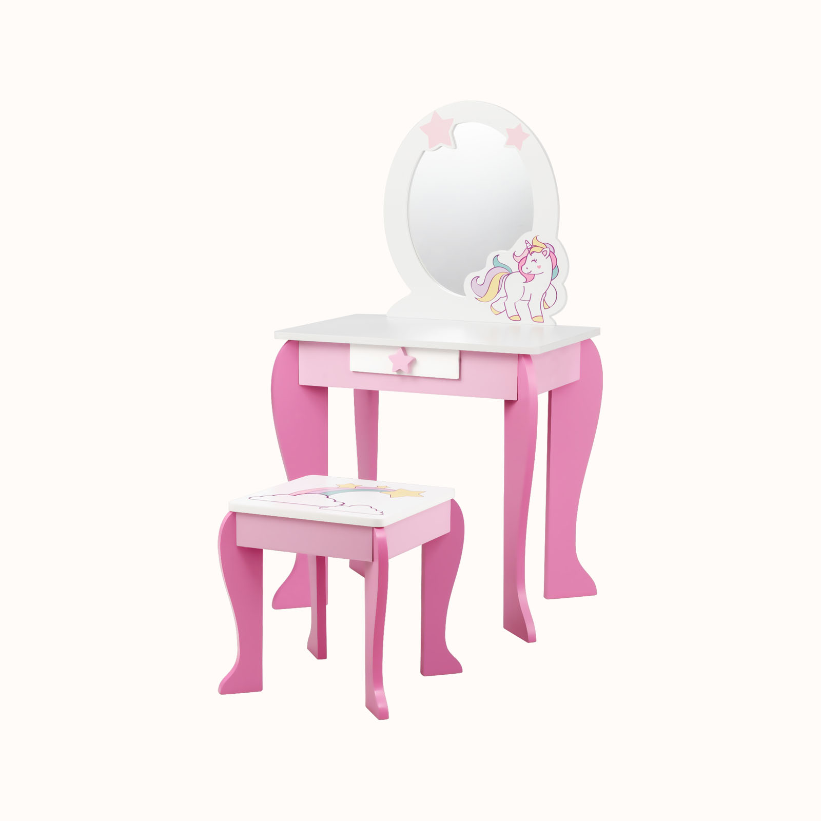 Ellegnt Kids Dressing Table/ Vanity and Chair Set with Mirror and Stool TOP 50 Bonus Trinkets Set
