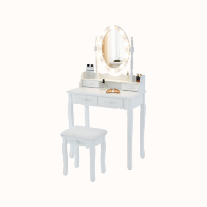 Ellegnt Dressing Table/ Makeup Vanity Set with Rotating Mirror and 10 LED Dimmable Bulbs