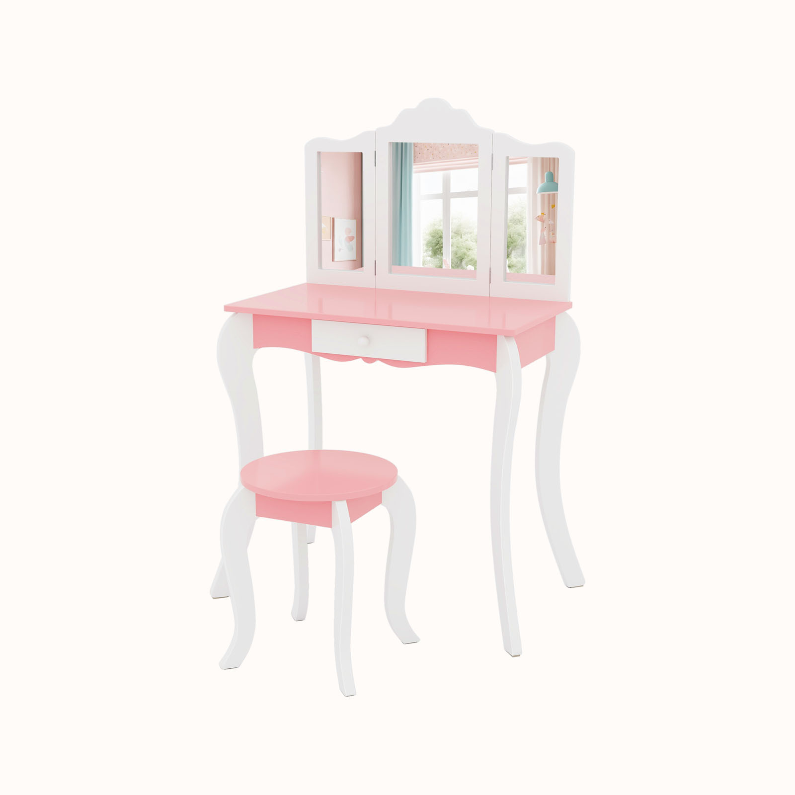 Ellegnt Kids Dressing Table/Vanity Set with Tri-folding Acrylic Mirror TOP 20 Bonus Trinkets Set