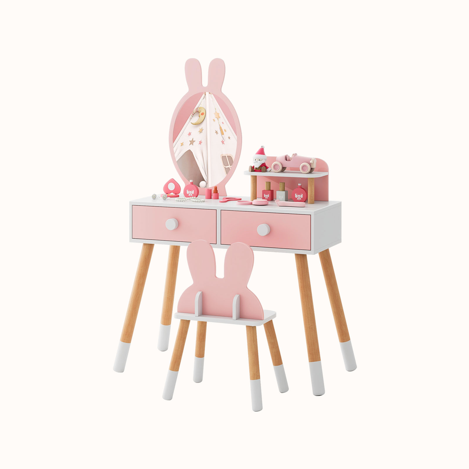 Ellegnt 2-in-1 Princess Makeup Dressing Desk with Mirror