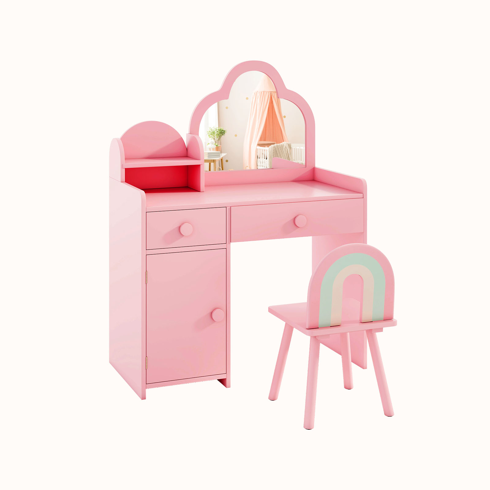 Ellegnt 2-in-1 Children Kids Dressing Table/ Vanity Set with Mirror and Detachable Top for Girls Ages 3-7 Years