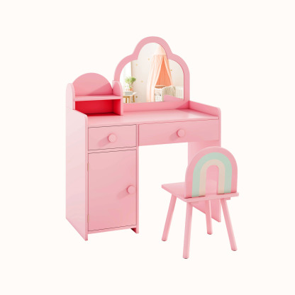 Ellegnt 2-in-1 Children Kids Dressing Table/ Vanity Set with Mirror and Detachable Top for Girls Ages 3-7 Years