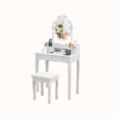 Ellegnt Dressing Table/ Makeup Vanit Set with Mirror and 3-Color Dimmable LED Lights