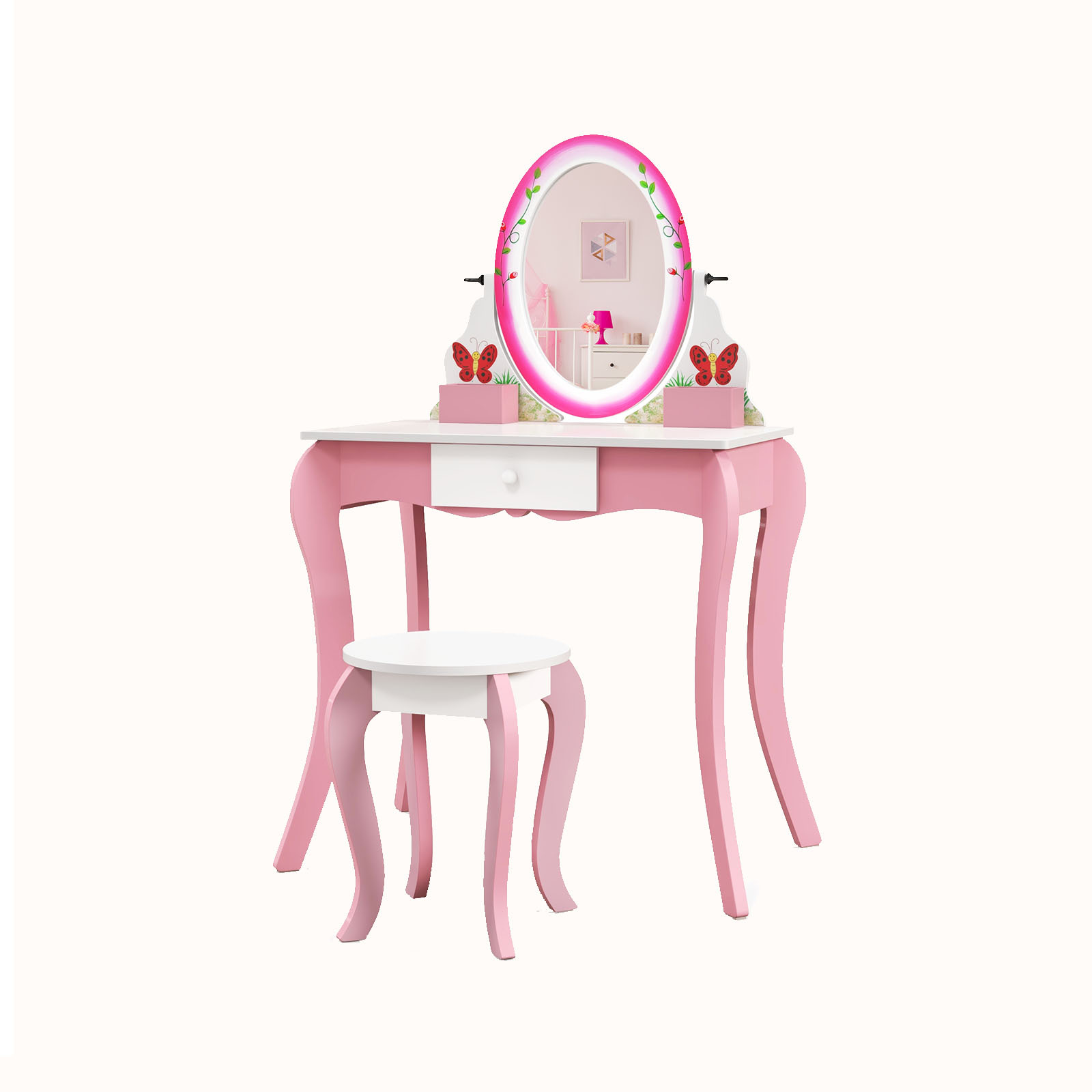 Ellegnt Kids Makeup Dressing Desk Set with 360° Rotating Mirror