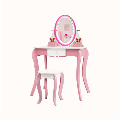 Ellegnt Kids Makeup Dressing Desk Set with 360° Rotating Mirror