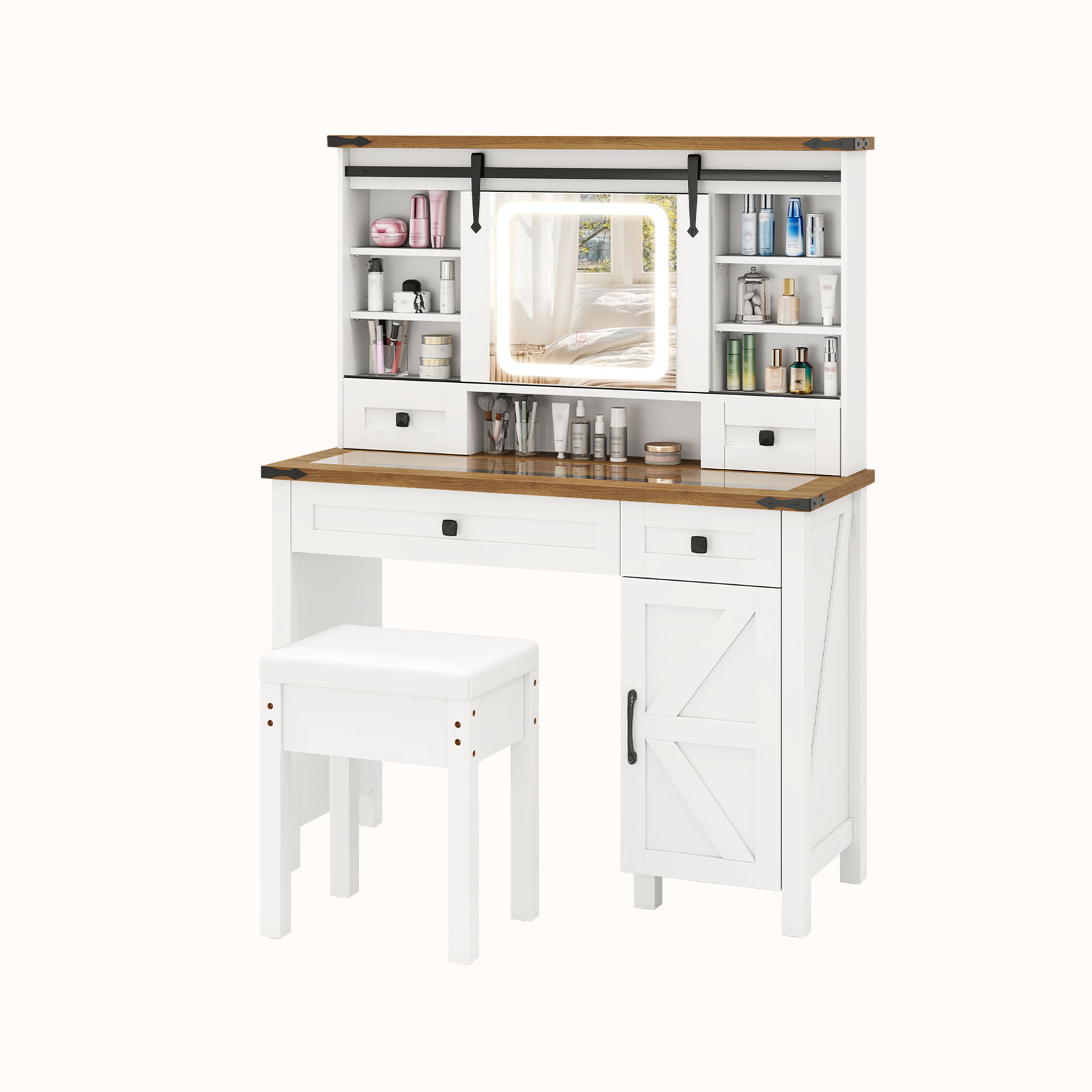 Ellegnt Farmhouse Dressing Table/ Makeup Vanity Desk with Mirror and Lights