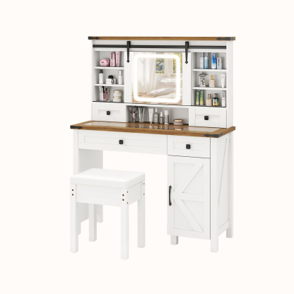Ellegnt Farmhouse Dressing Table/ Makeup Vanity Desk with Mirror and Lights