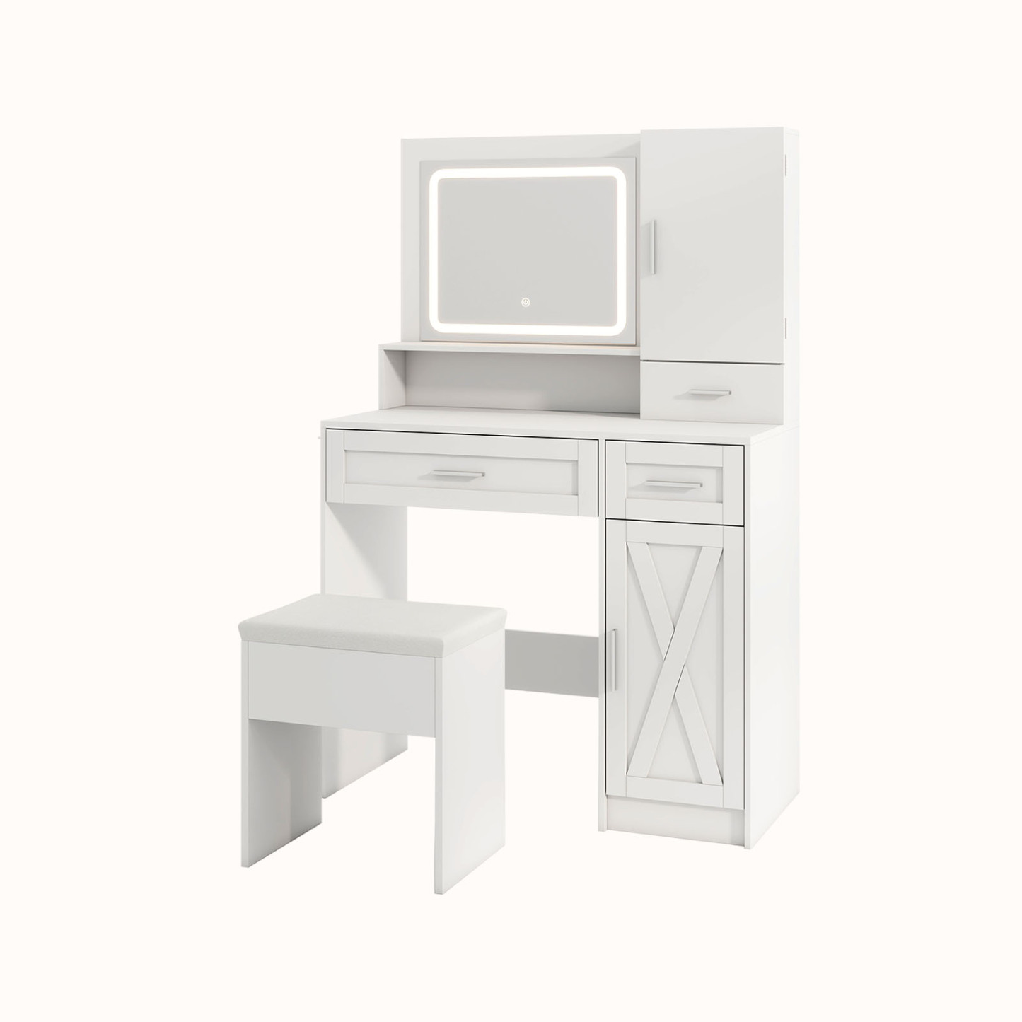 Ellegnt Makeup Vanity Desk Dressing Table and Stool Set with Mirror and Lights