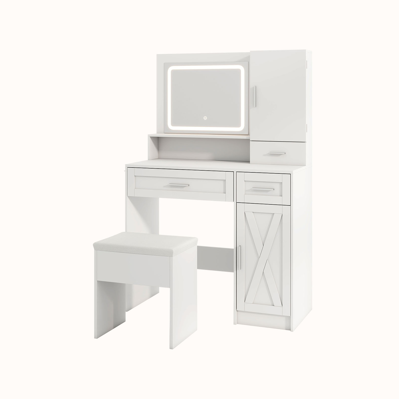 Ellegnt Makeup Vanity Desk Dressing Table and Stool Set with Mirror and Lights