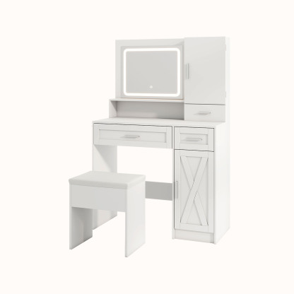 Ellegnt Makeup Vanity Desk Dressing Table and Stool Set with Mirror and Lights